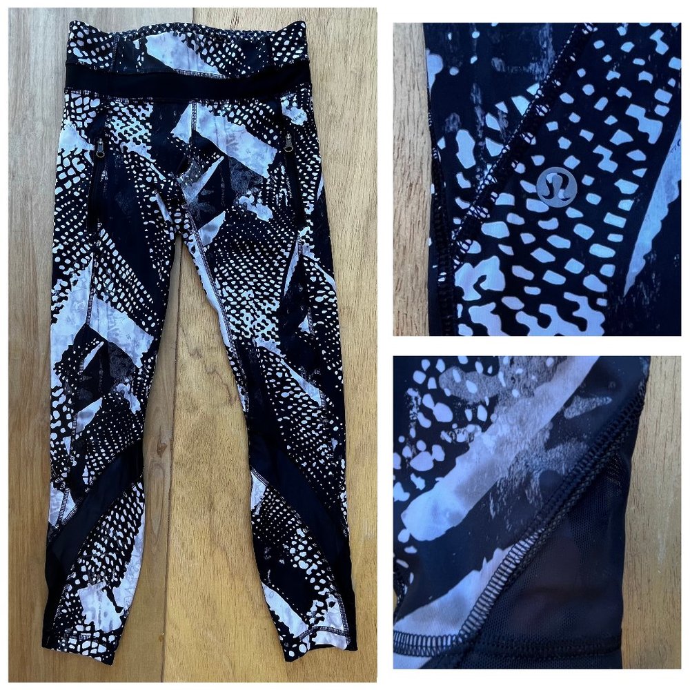 LULULEMON ATHLETICA Women’s Abstract Low Rise Yoga Gym Ankle Leggings sz 4